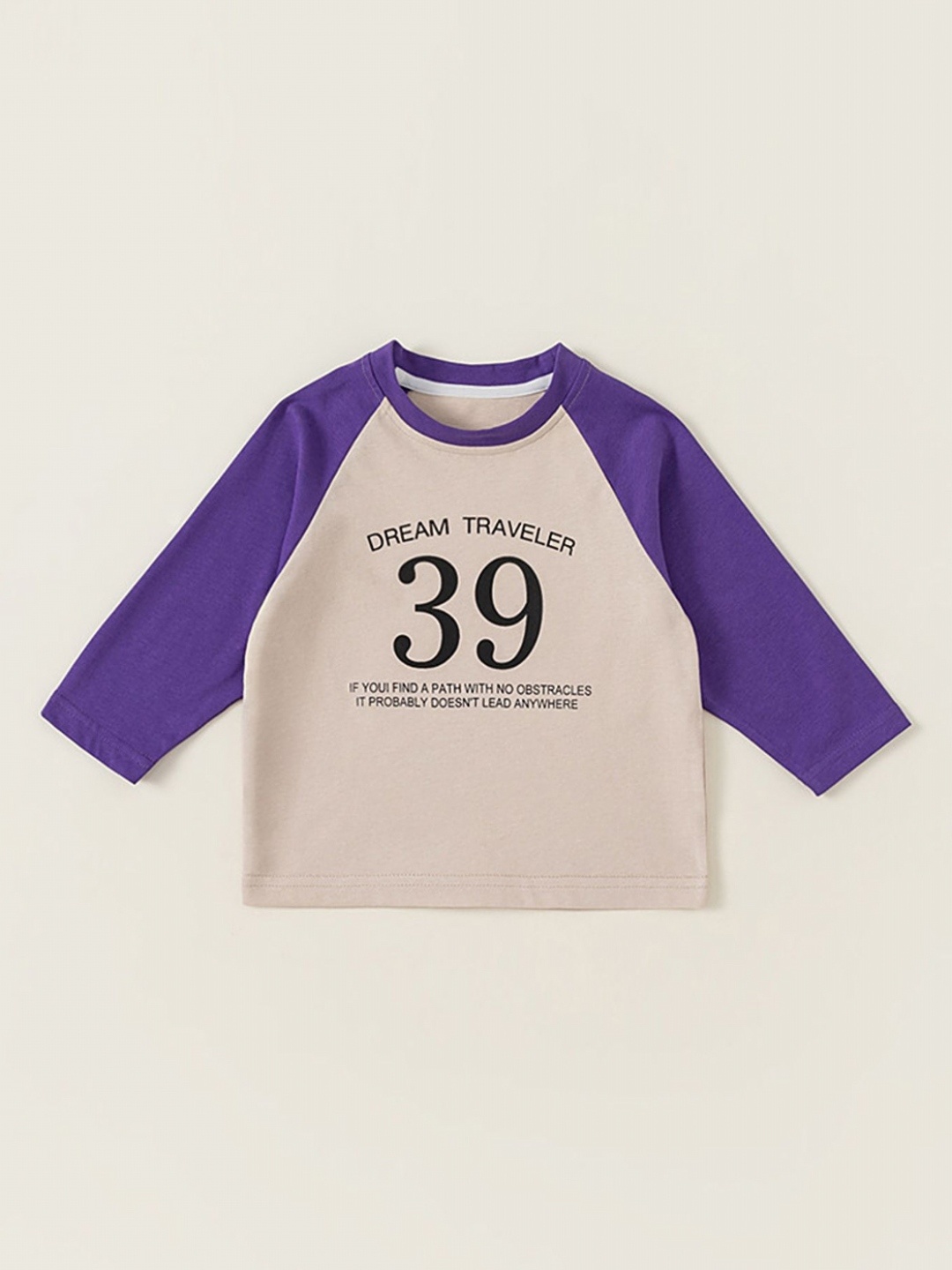 

LULU & SKY Boys Typography Printed Round Neck Cotton T-shirt, Beige
