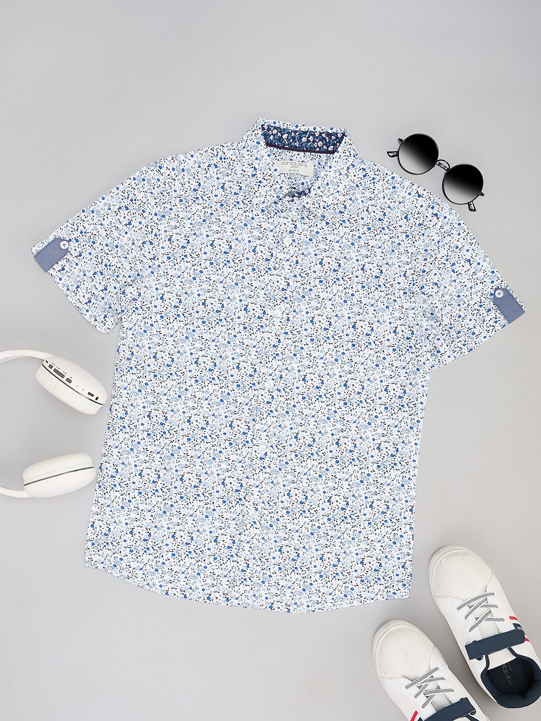 

Pantaloons Junior Boys Spread Collar Floral Printed Cotton Casual Shirt, White