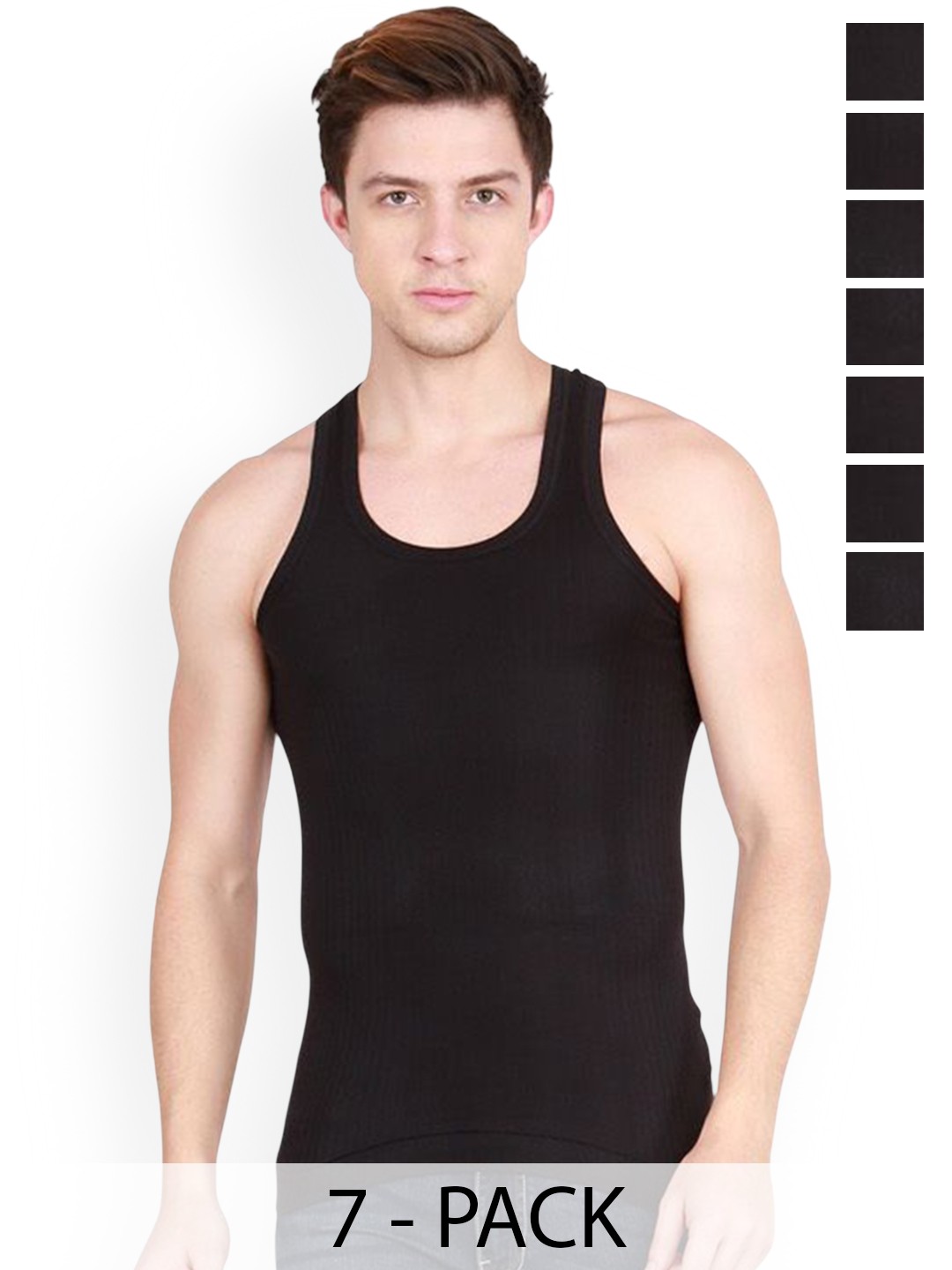 

Rupa Pack Of 7 Striped Pure Cotton Undershirt Vests Frontline-Xing-Black-RN-7-95