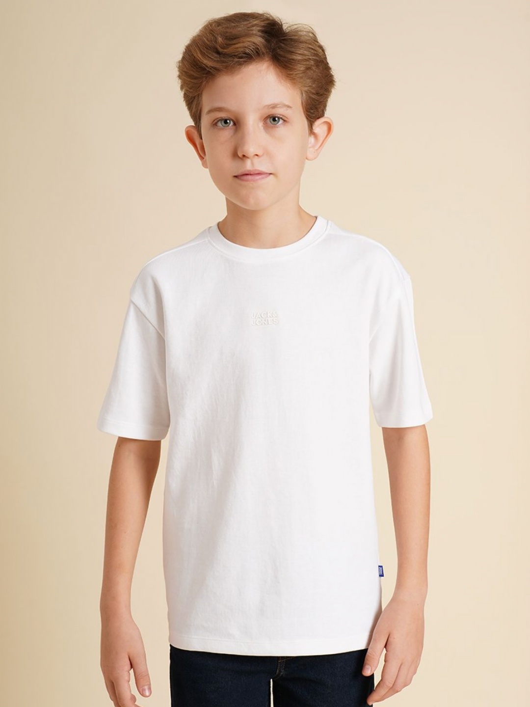 

Jack & Jones Junior Boys Solid Round Neck Cotton Oversized T-shirt, White