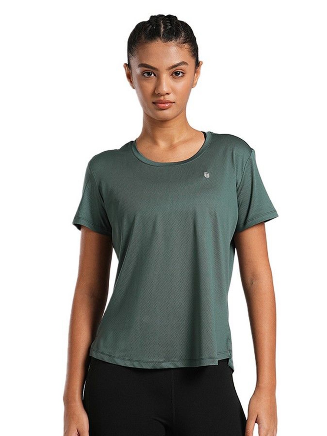 

TEGO Women Moisture Wicking Solid Round Neck T-shirt, Green