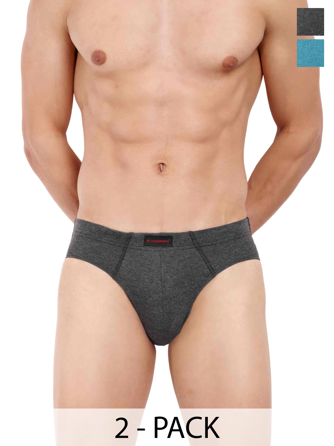 

LOGGERHEAD Pack Of 2 Mid-Rise Basic Briefs LHCB001-ANTHRA-AQUA, Blue