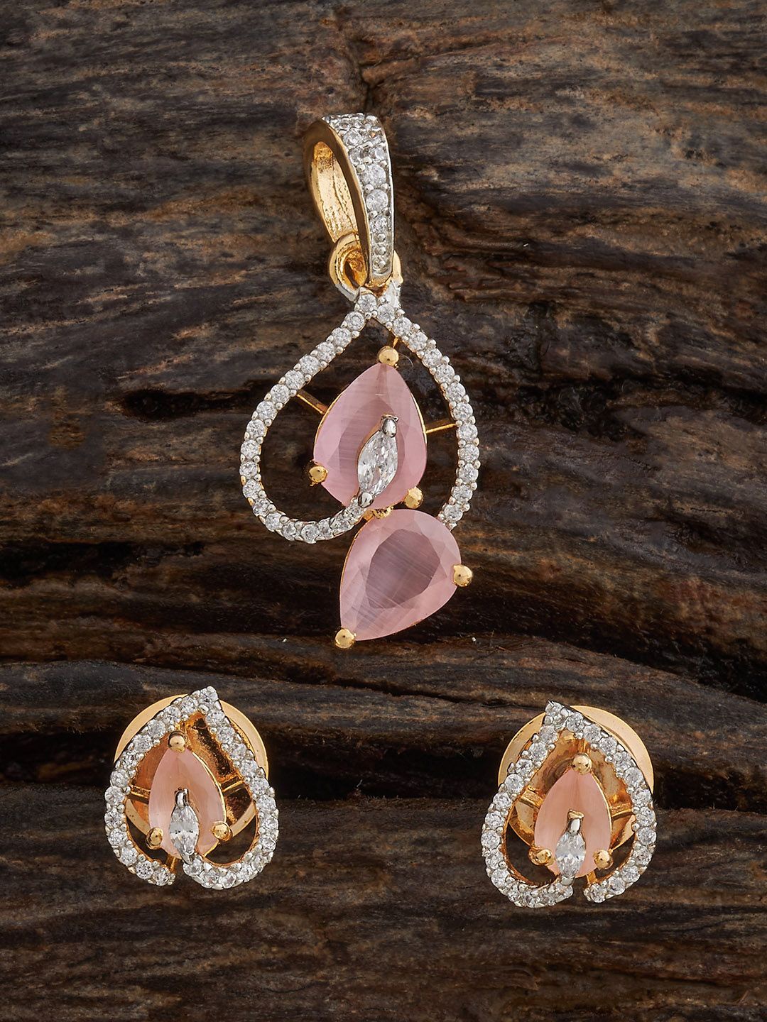 

Kushal's Fashion Jewellery Pink Rhodium Gold-Plated Party Zircon Pendant Set