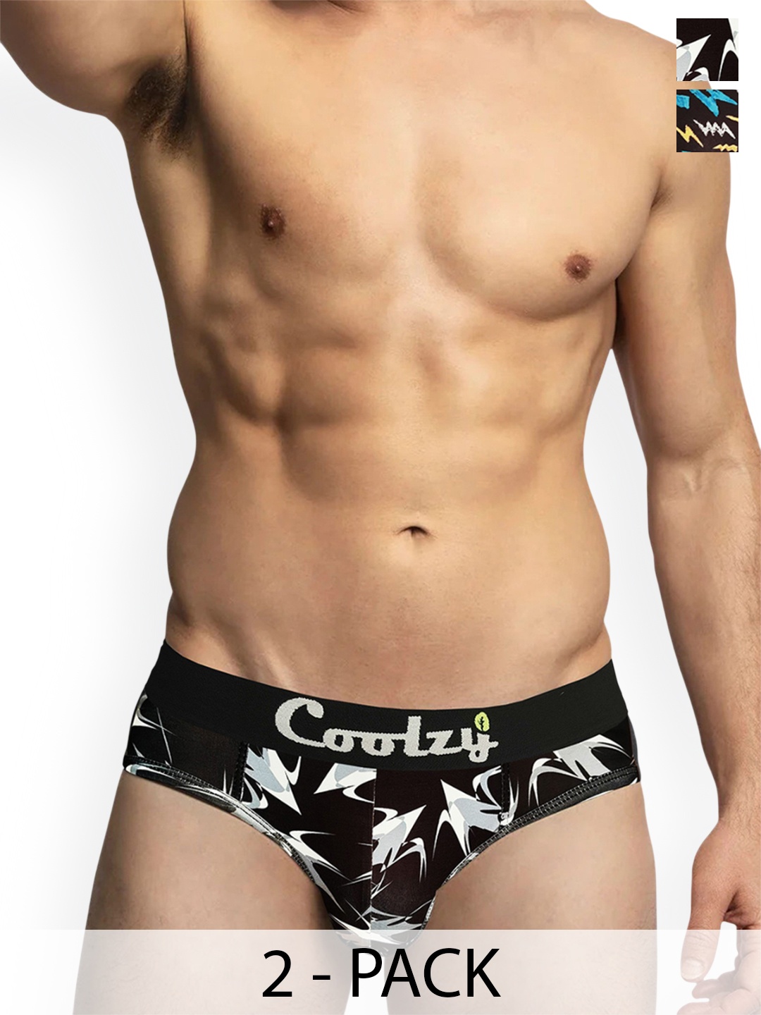 

Coolzy Pack Of 2 Printed Mid-Rise Basic Briefs, Black