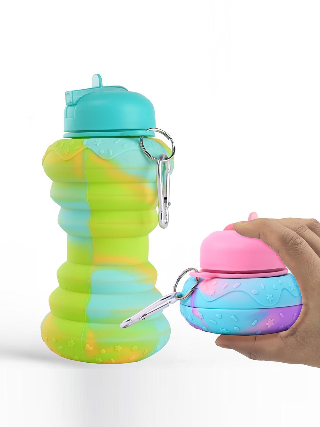 

Kuber Industries Green Pack of 2 Collapsible Water Bottles With Flip Cap-600 ml Each