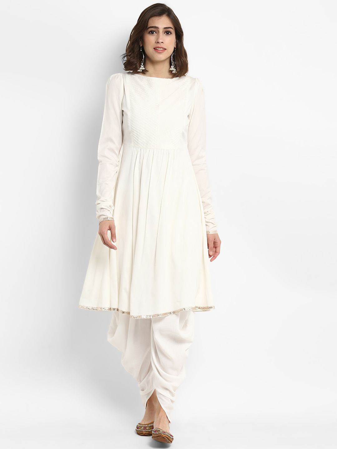 

Abhishti Puff Sleeves Banarasi Anarkali Kurta, White