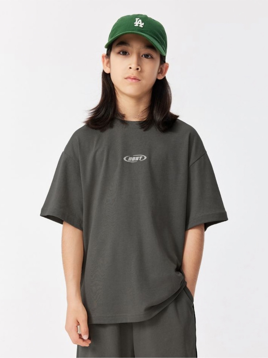 

LULU & SKY Girls Solid Round Neck Cotton Oversized T-shirt, Grey