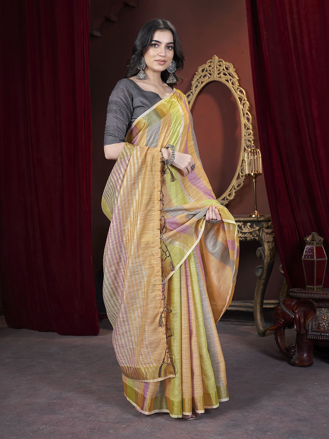 

Dori Woven Design Pure Cotton Banarasi Saree, Mustard