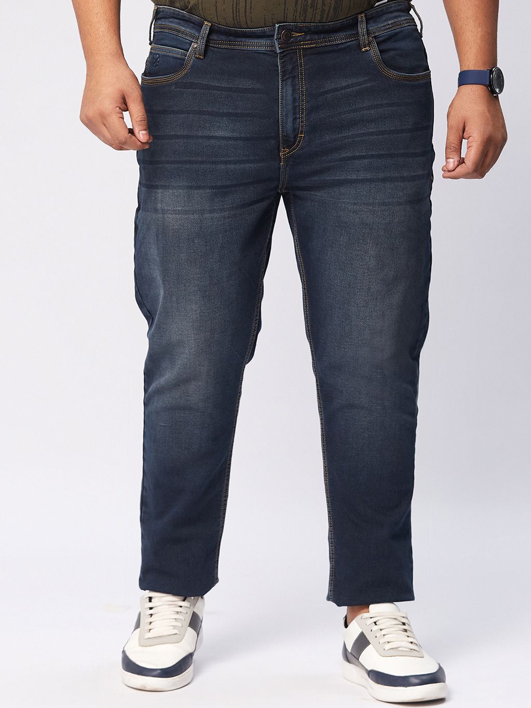 

Big Hello - The Plus Life Men Low Distress Light Fade Jeans, Blue