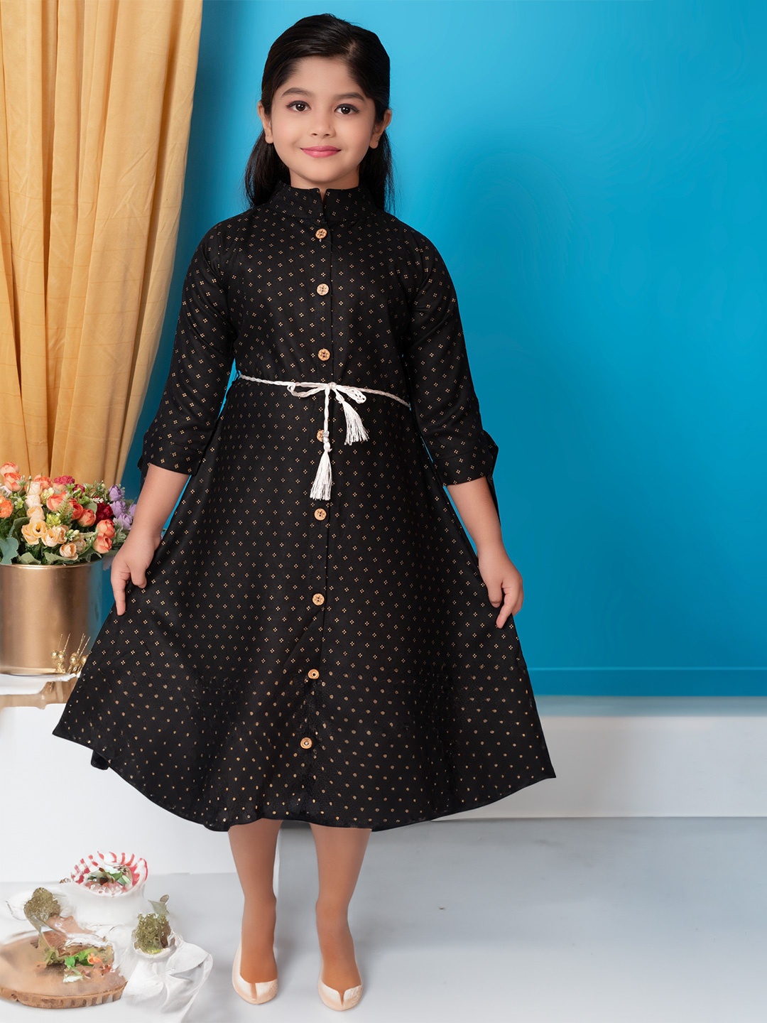 

BARKAT DESIGNING PLANET Girls Floral Self Design A-Line Dress, Black