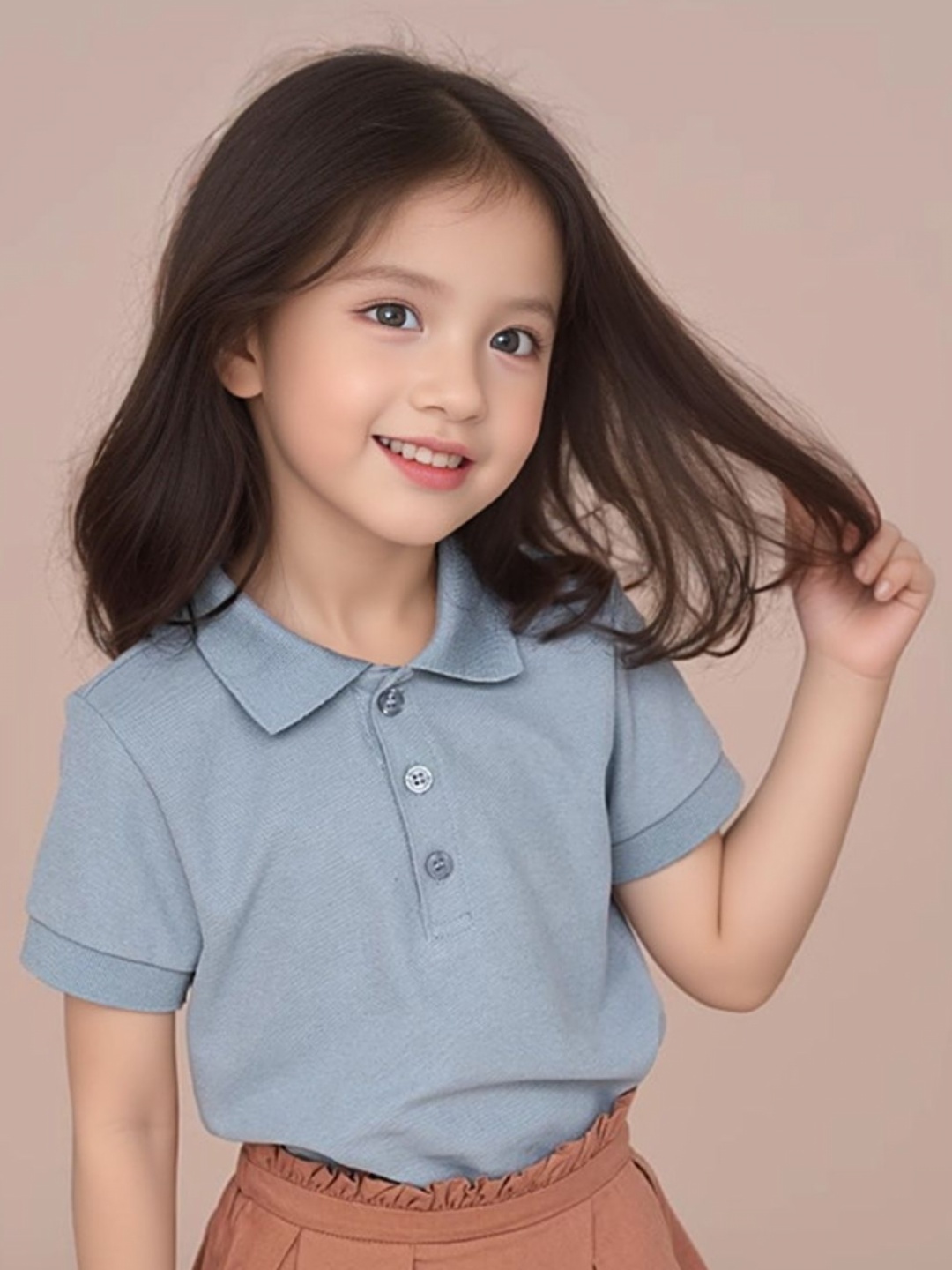 

LULU & SKY Girls Solid Polo Collar Cotton T-shirt, Grey