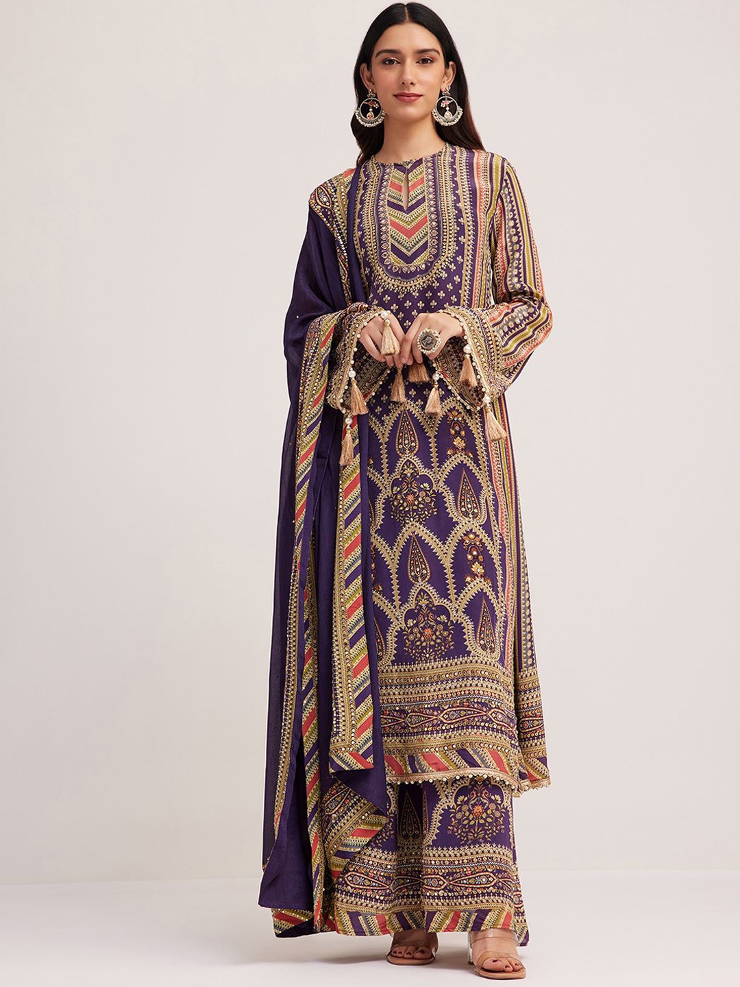 

KALKI Floral Embroidered Keyhole Neck Thread Work Anarkali Kurta With Palazzo And Dpatta, Purple