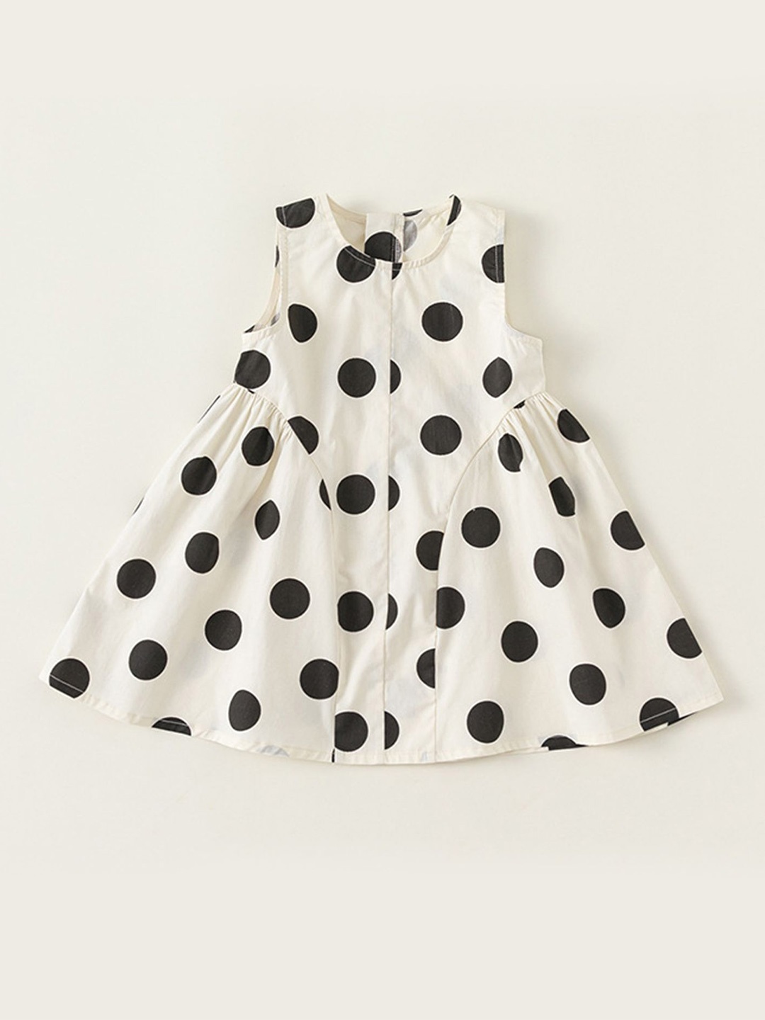 

LULU & SKY Girls Polka Dot Printed Monochrome Fit & Flare Knee Length Dress, White