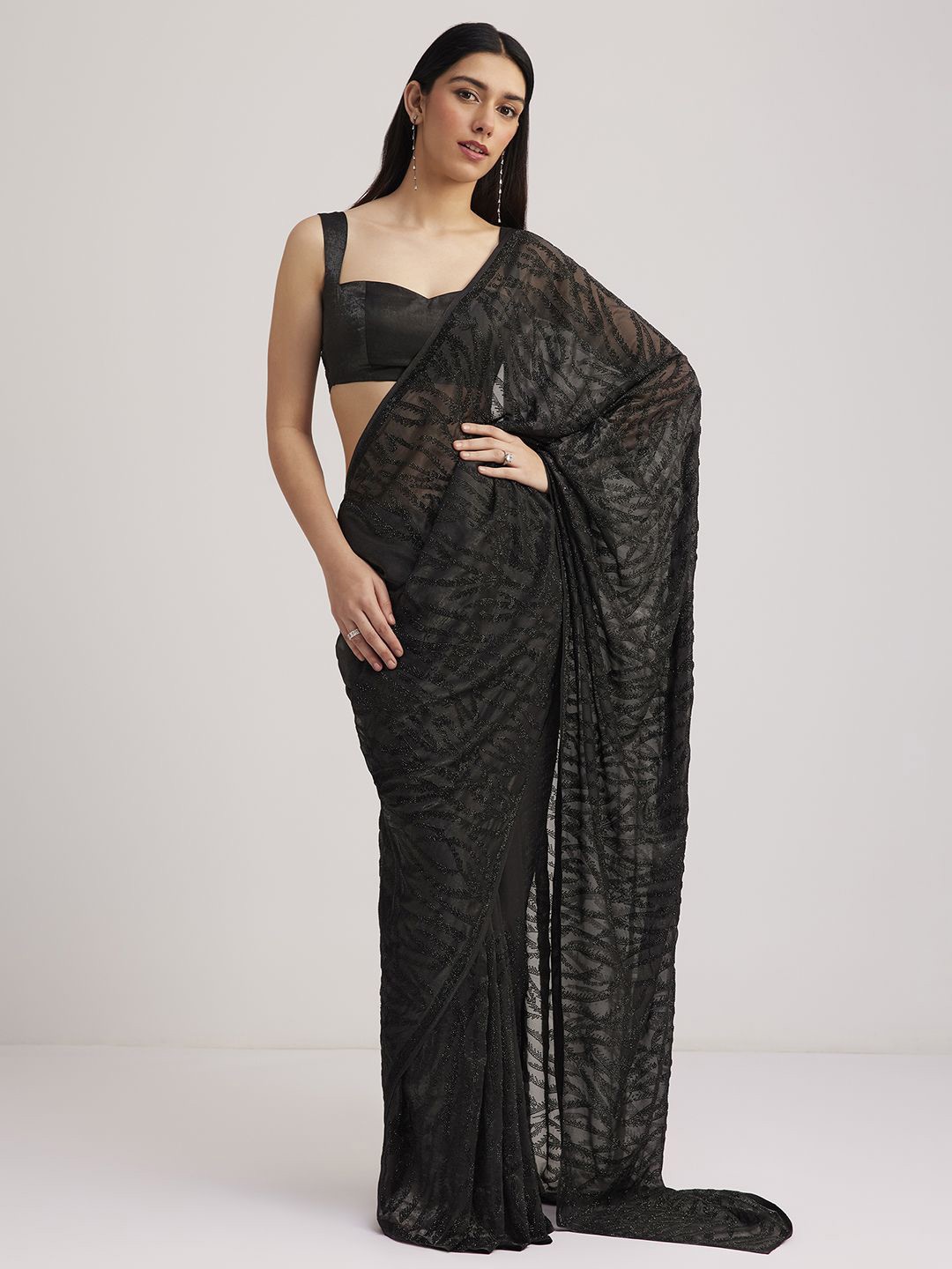 

KALKI Fashion Embellished Embroidered Satin Saree, Black