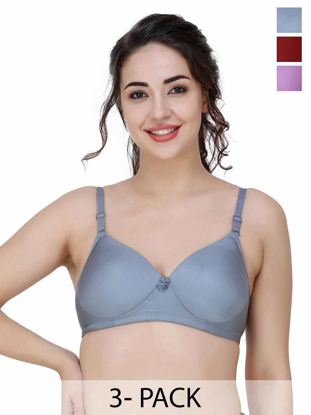 

College Girl Women Pack Of 3 Bra Full Coverage Lightly Padded Bra, Maroon