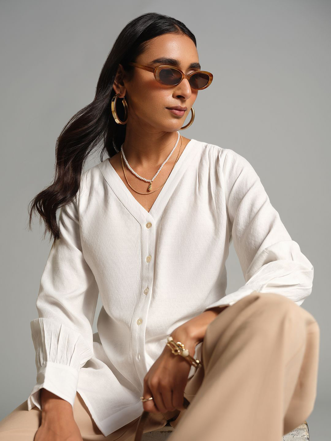 

AND Shirt Style Top, White