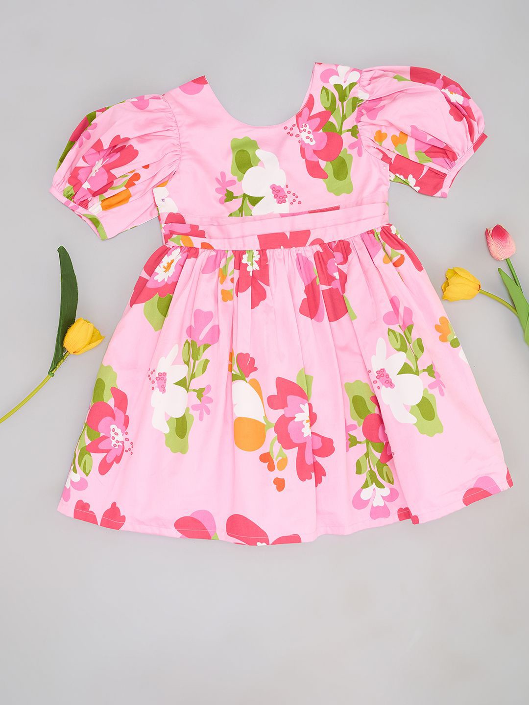 

Pantaloons Junior Girls Puff Sleeve Fit & Flare Dress, Pink