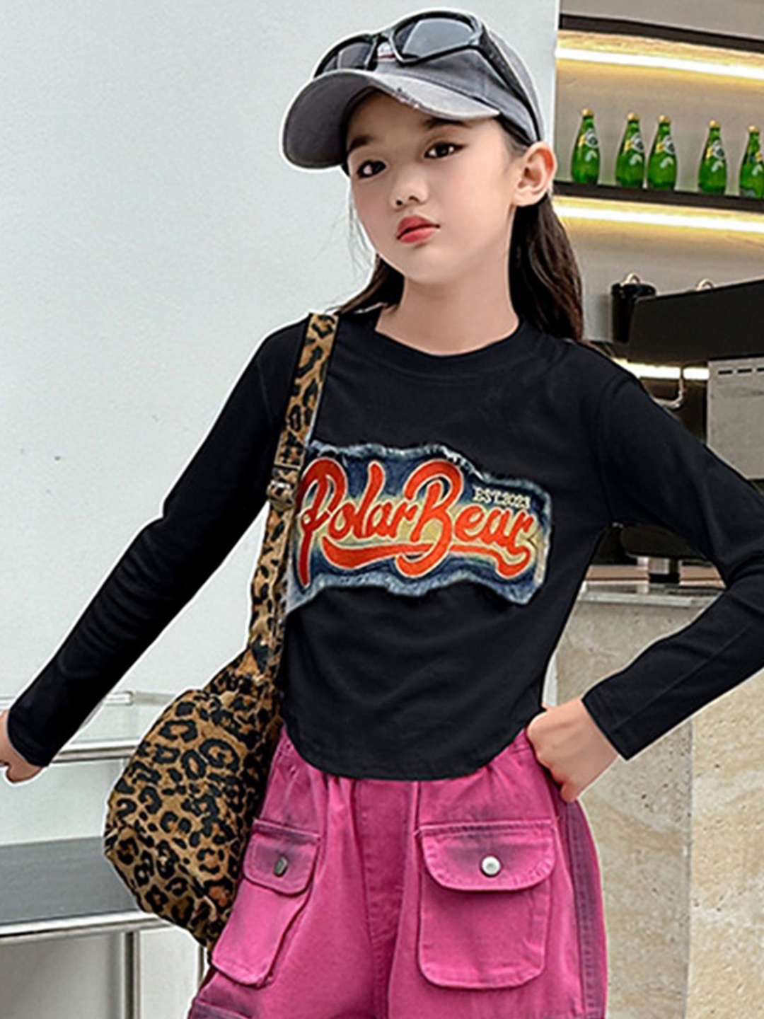 

LULU & SKY Girls Typography Printed Round Neck T-shirt, Black