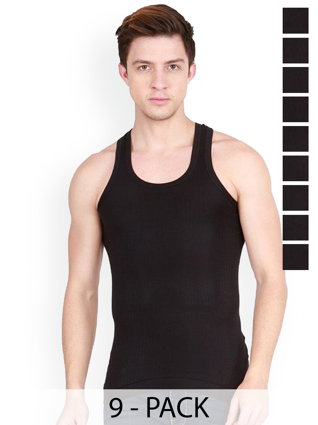 

Rupa Pack Of 9 Pure Cotton Innerwear Vests Frontline-Xing-Black-RN-9-85