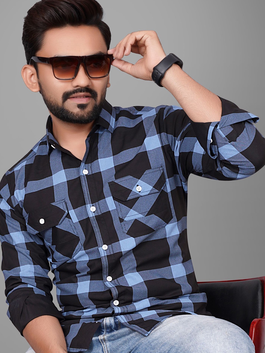 

Metronaut Men Regular Fit Spread Collar Buffalo Checked Casual Shirt, Black