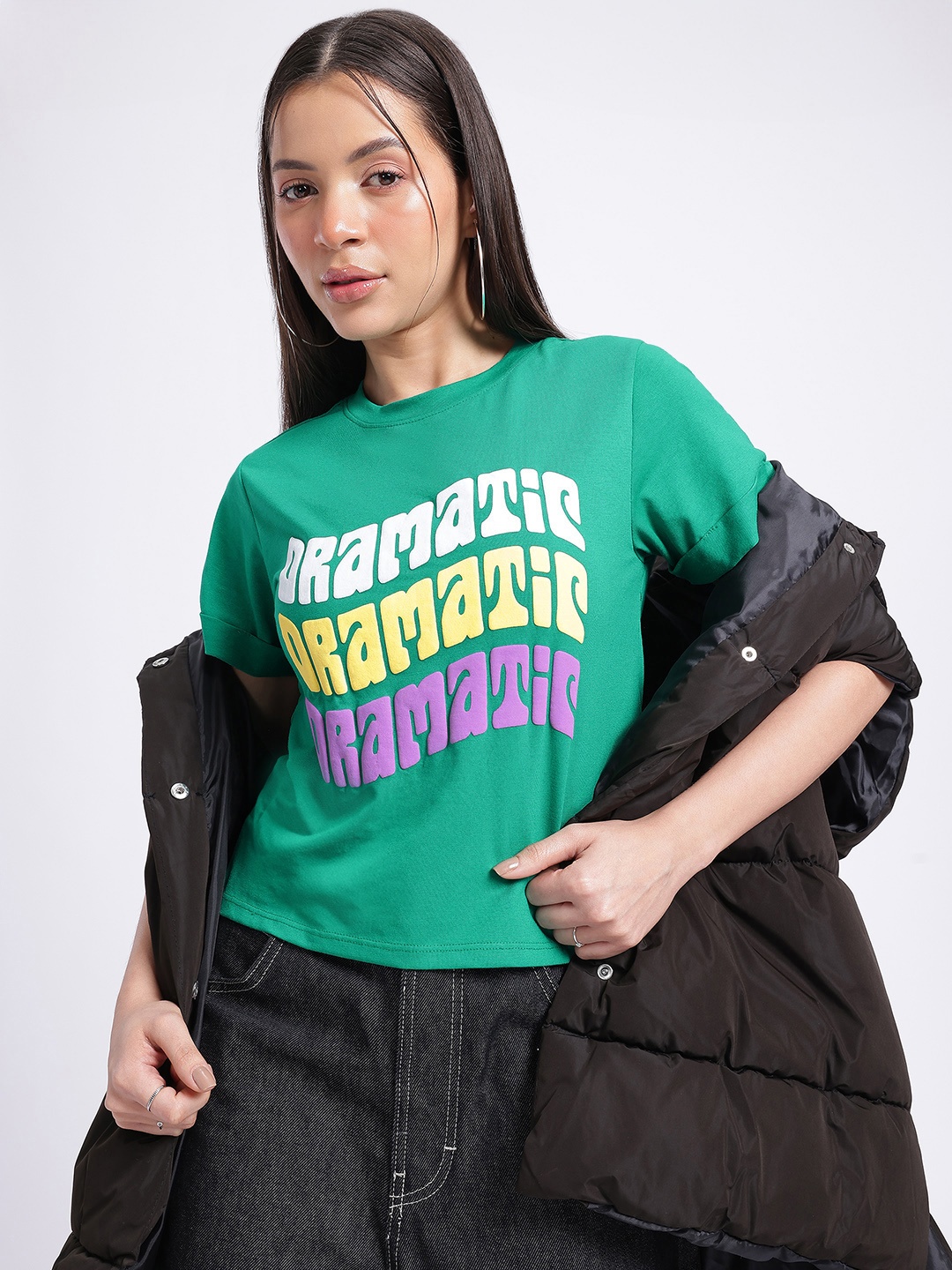 

glitchez Dramatic Text Printed Regular Fit T-shirt, Green
