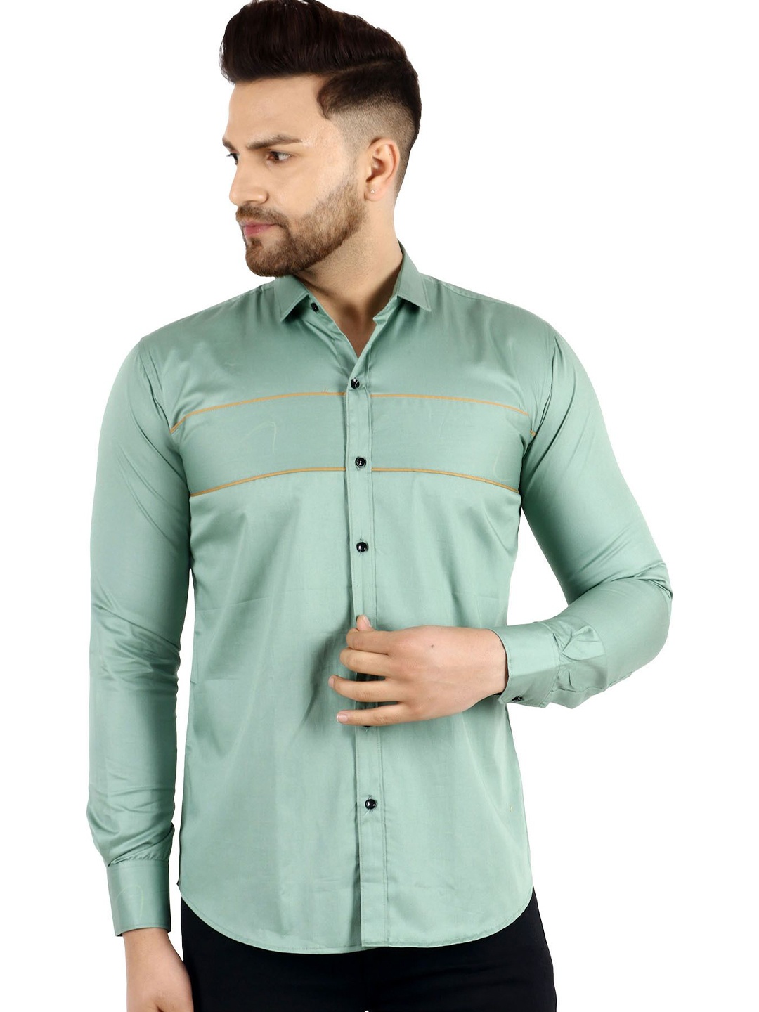 

Metronaut Men Regular Fit Spread Collar Vertical Striped Cotton Casual Shirt, Grey