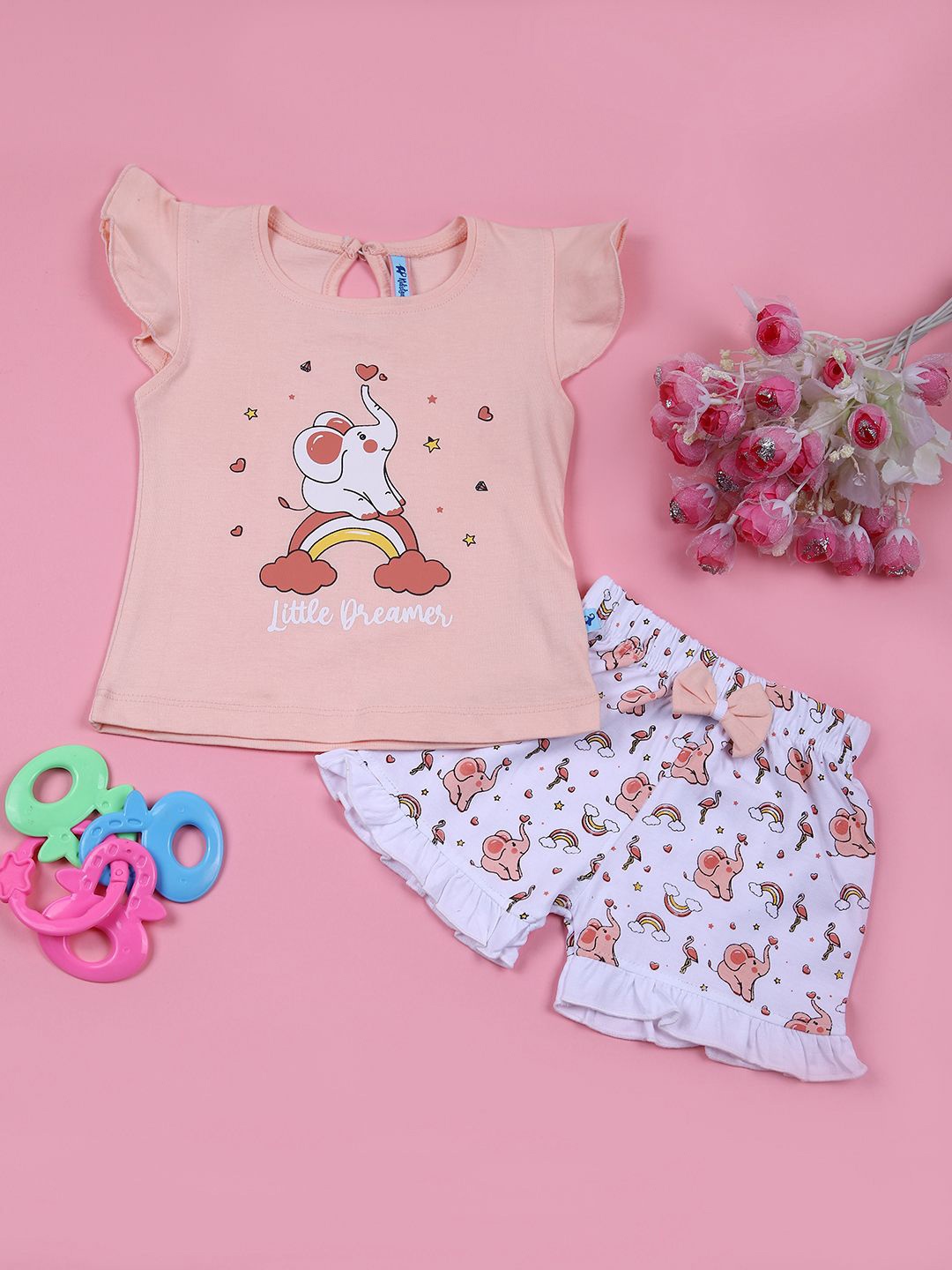 

V-Mart Infant Animal Printed Top With Shorts, Peach
