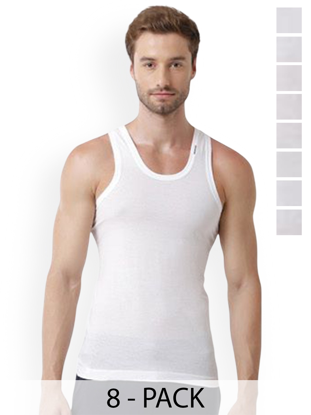 

Rupa Pack Of 8 Pure Cotton Undershirt Vests Frontline-White-Vest-RN-8-105