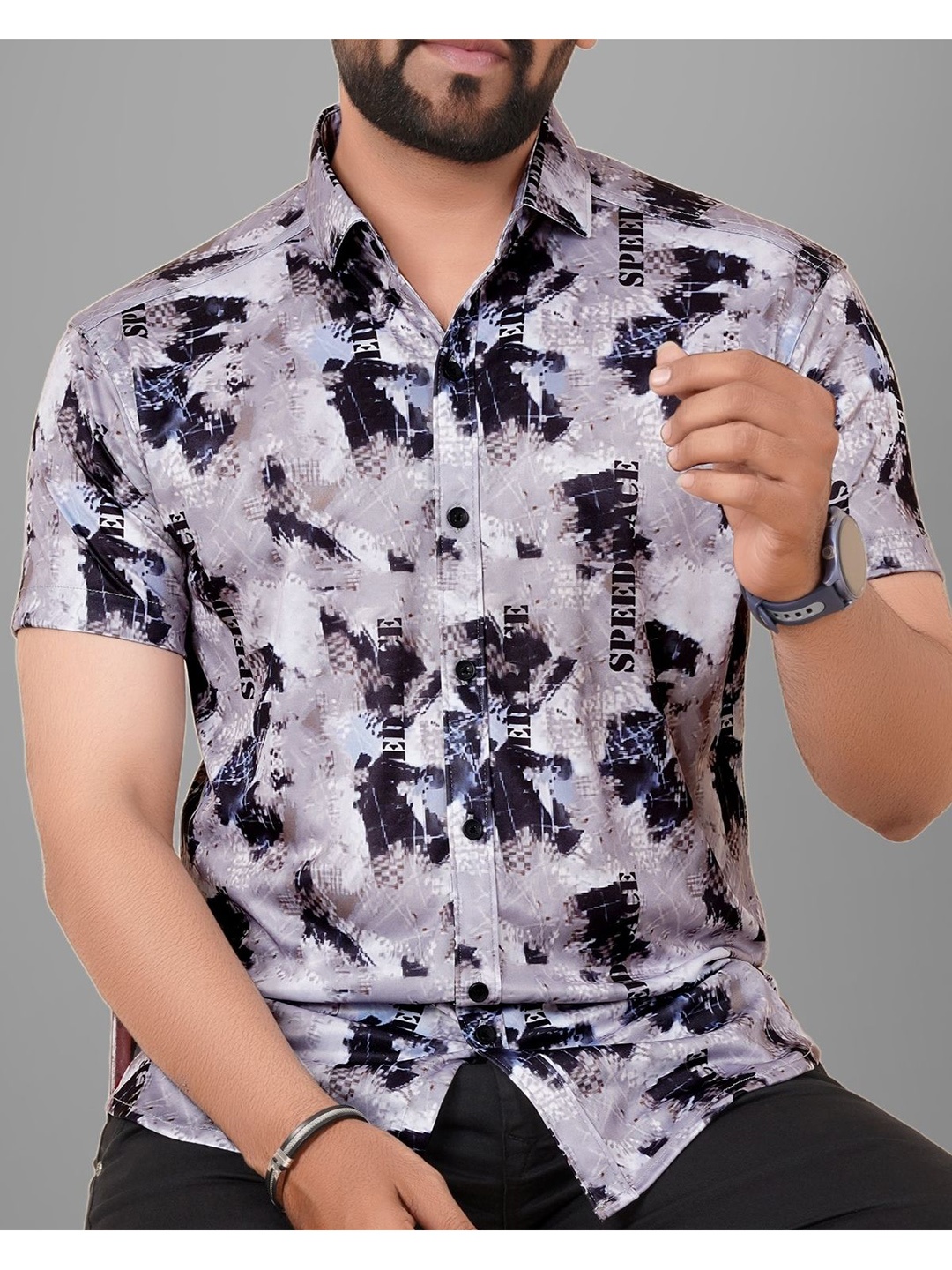 

Metronaut Men Floral Semi Sheer Printed Casual Shirt, Grey