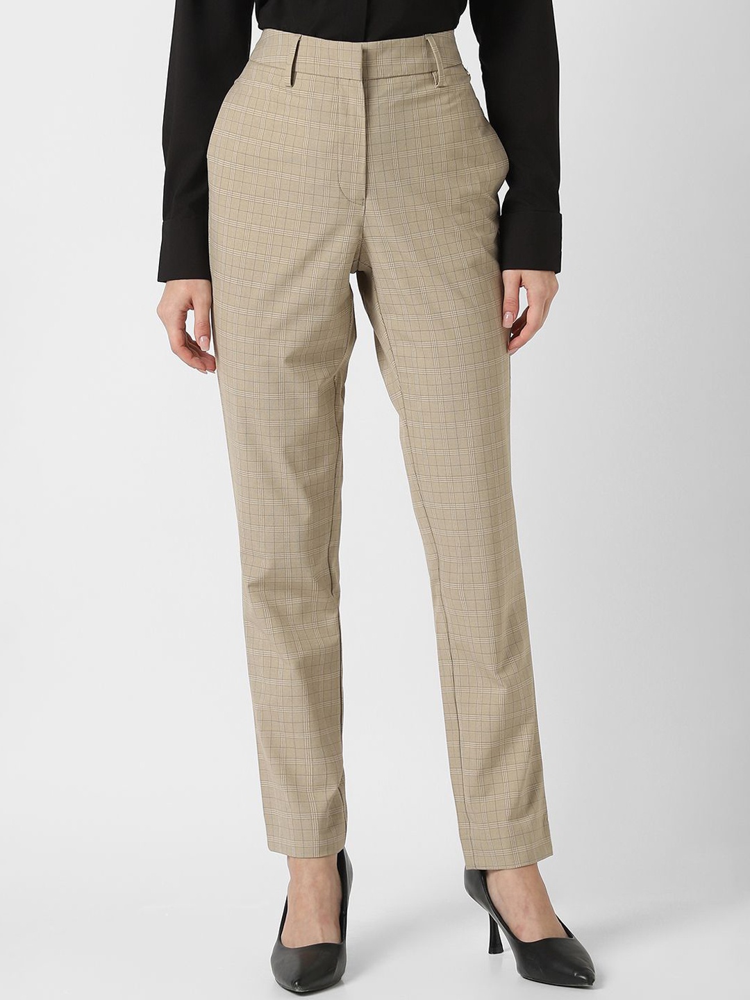 

Van Heusen Woman Women Checked Trousers, Beige