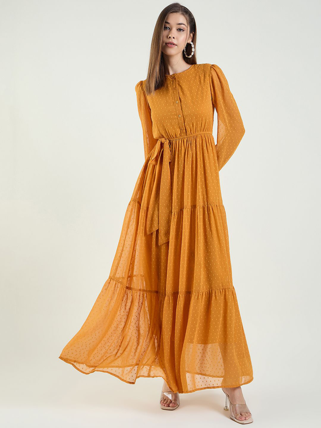 

aayu Women Georgette Maxi Dress, Mustard