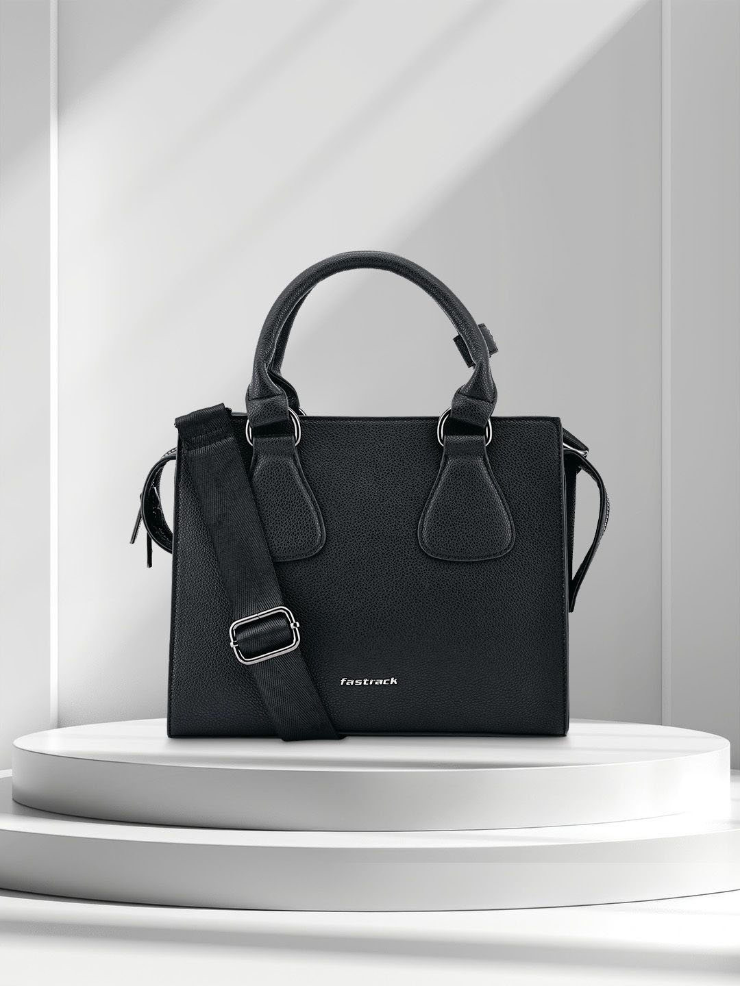 

Fastrack Women Solid Structured Handheld Bag, Black