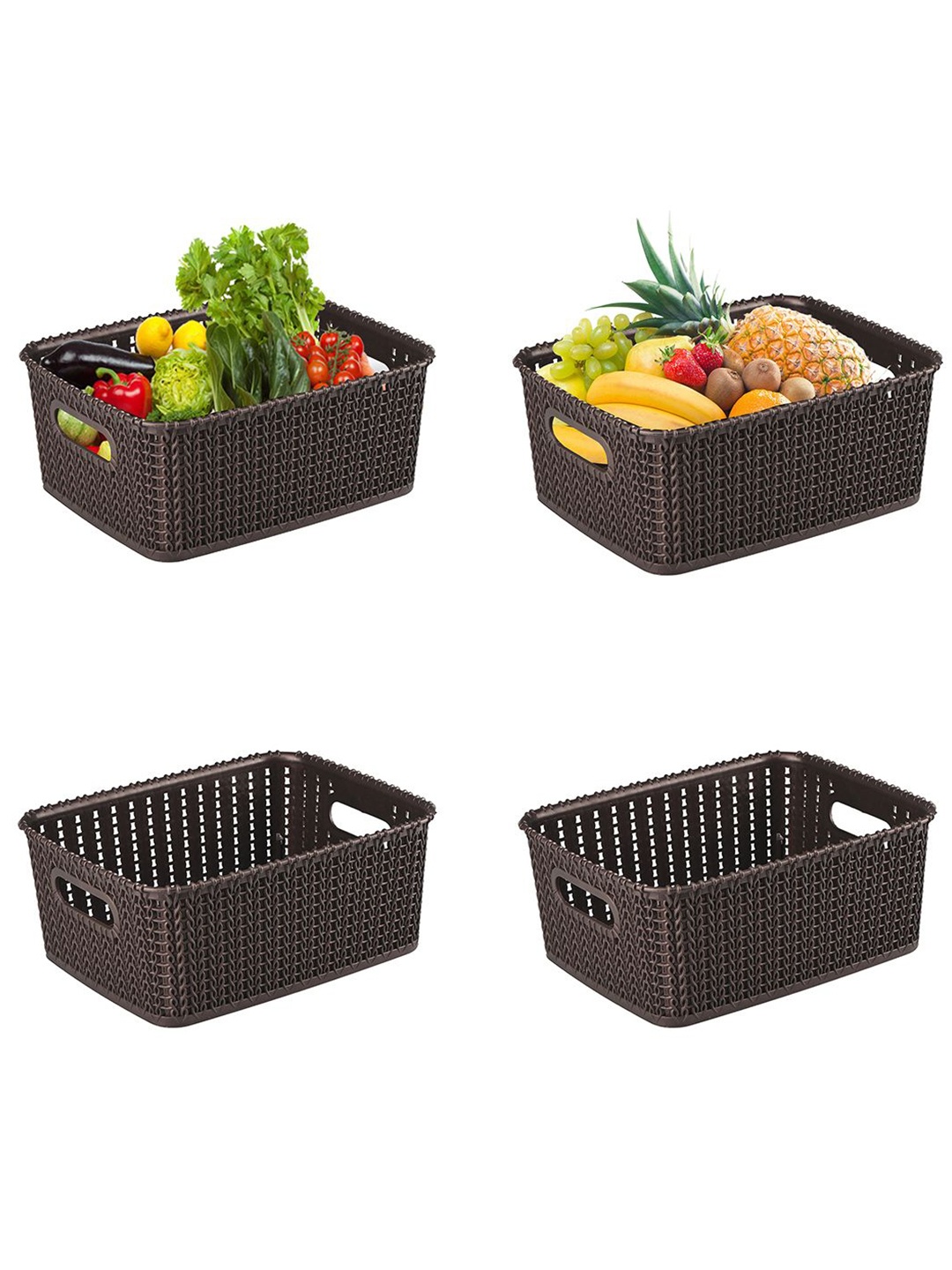

Kuber Industries Brown Self Design Pack of 4 Multi-Purpose Basket For Storage
