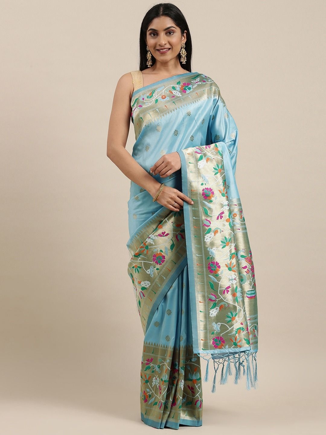 

DIVASTRI Ethnic Motifs Woven Design Zari Paithani Saree, Blue
