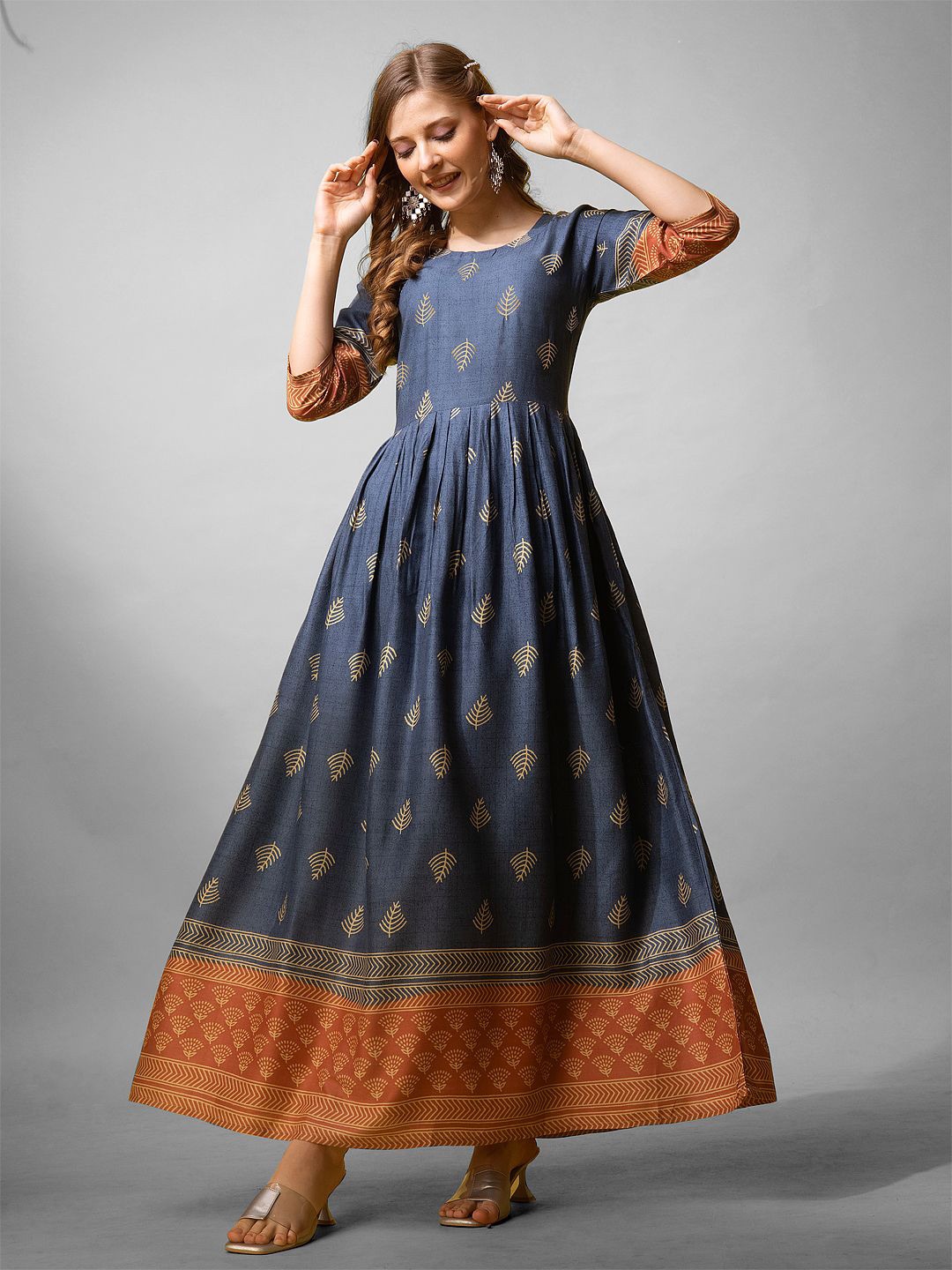 

devkison Designer Printed Maxi Ethnic Dresses, Grey