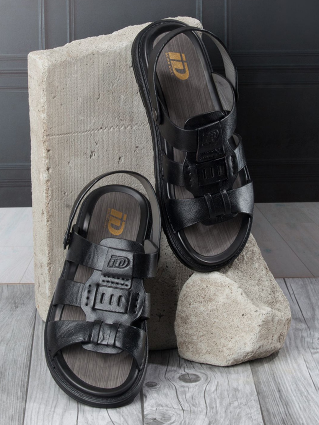 

ID Men Leather Comfort Slip-On Sandals, Black
