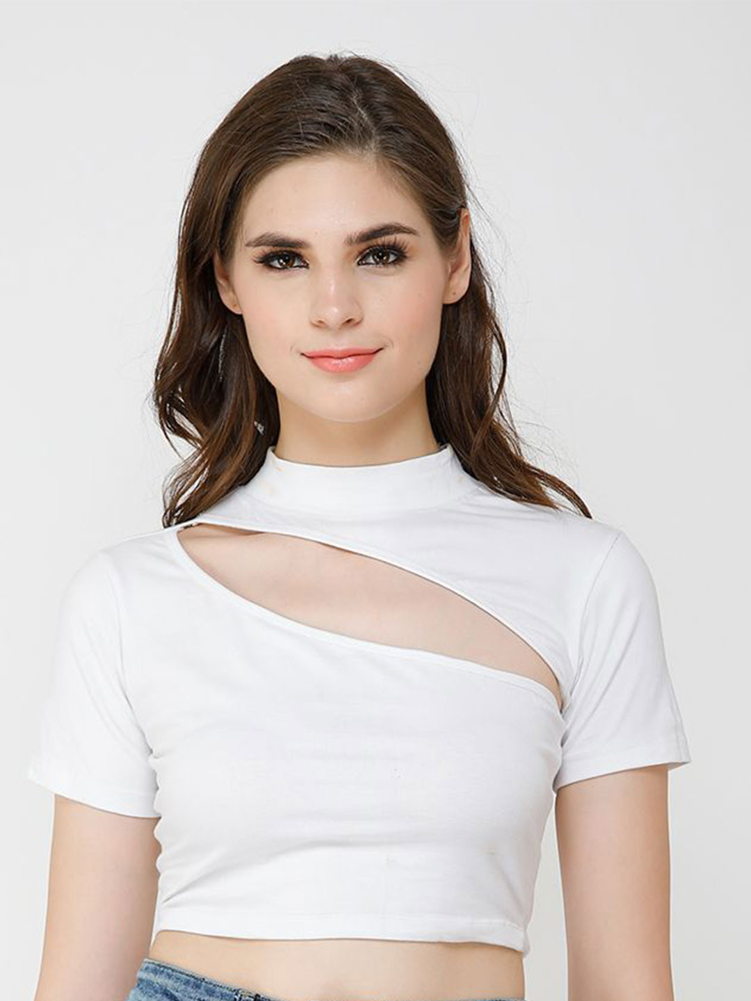 

Moda Rapido Cut Out Detail Cotton Fitted Crop Top, White