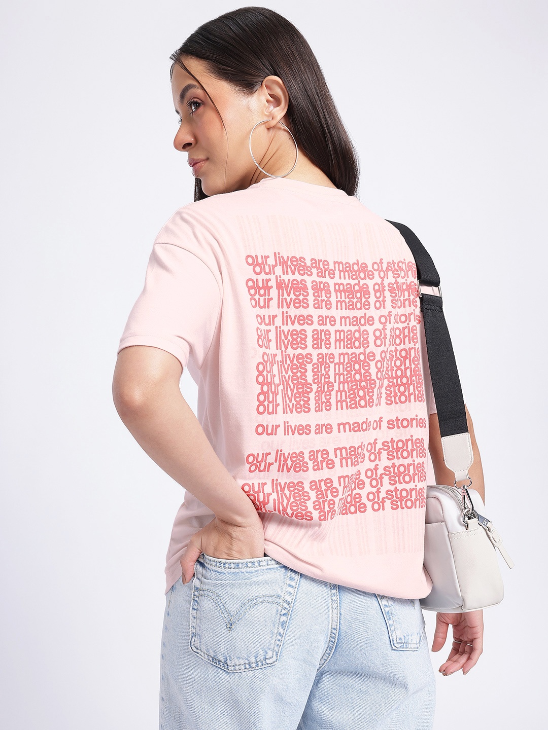 

glitchez Vibe Check Printed Oversized Fit T-shirt, Pink