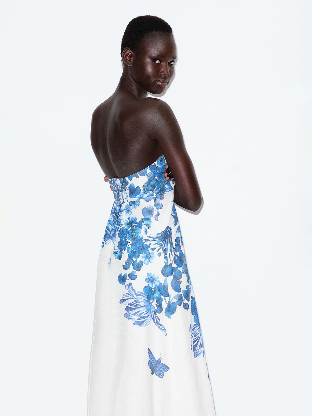 

H&M Linen-Blend Bandeau Dress, White