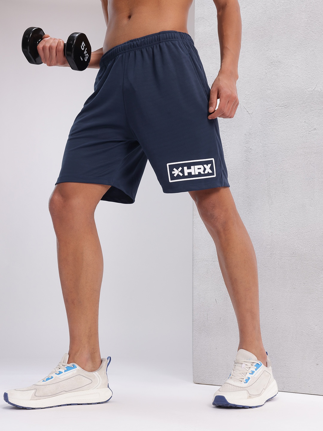 

HRX by Hrithik Roshan Men Brand Logo Print Regular Fit Rapid-Dry Training Shorts, Navy blue