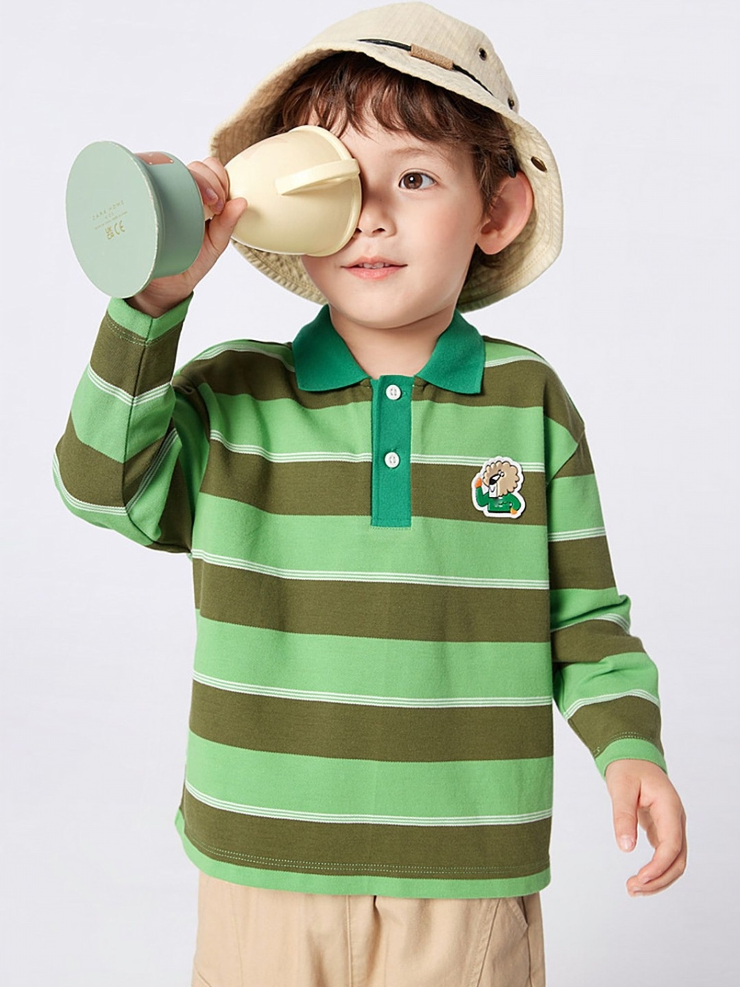 

LULU & SKY Boys Striped Polo Collar Cotton Oversized T-shirt, Green