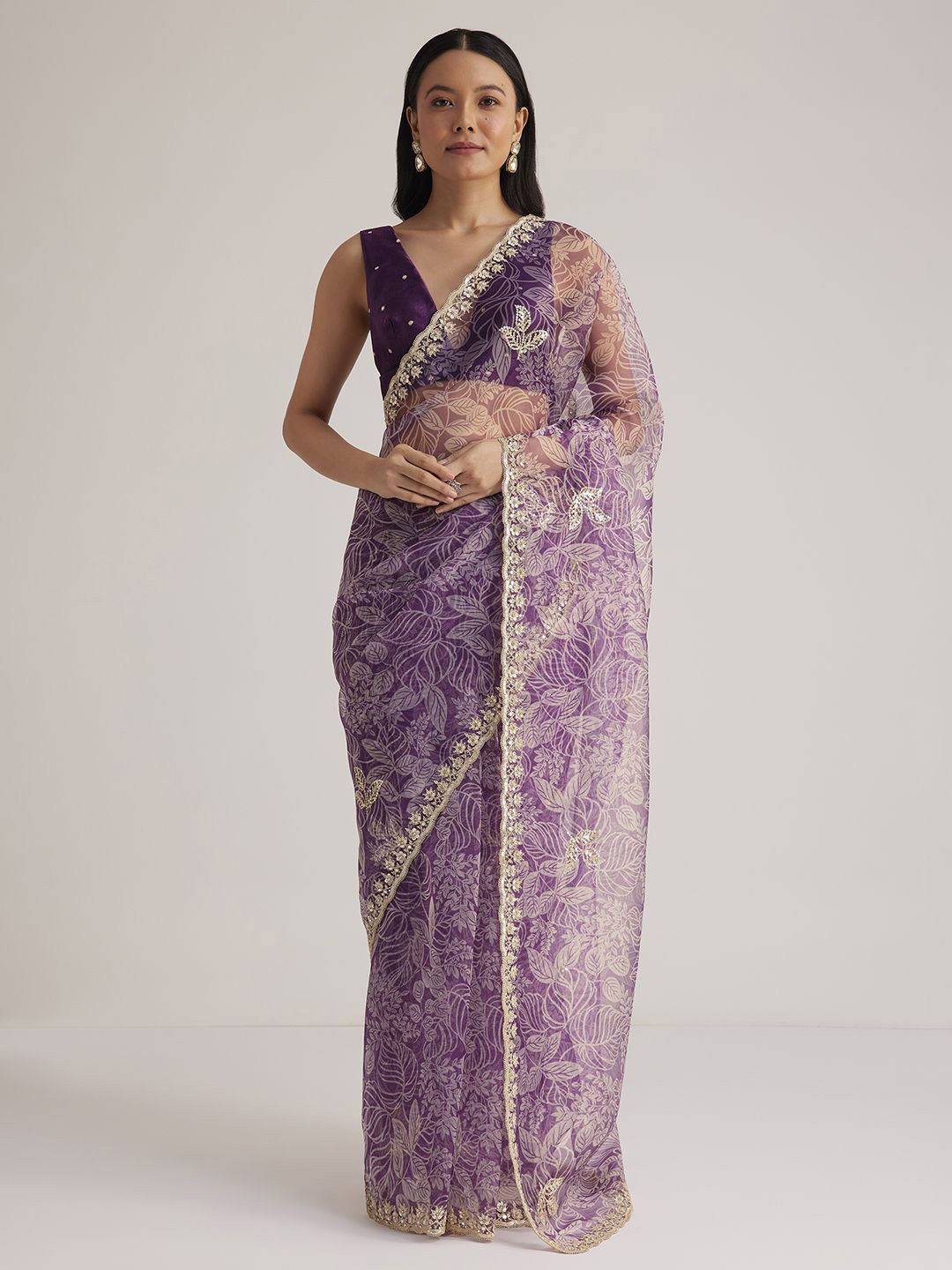

KALKI Fashion Floral Embroidered Organza Saree, Purple