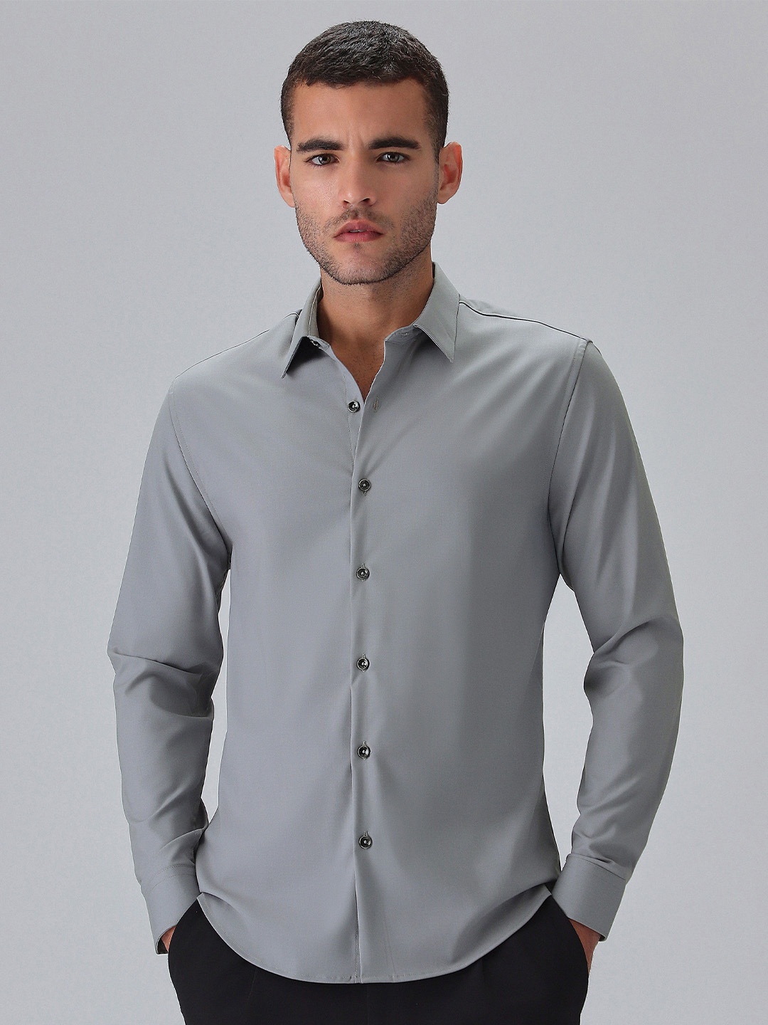 

Banana Club Men Classic Slim Fit Opaque Casual Shirt, Grey