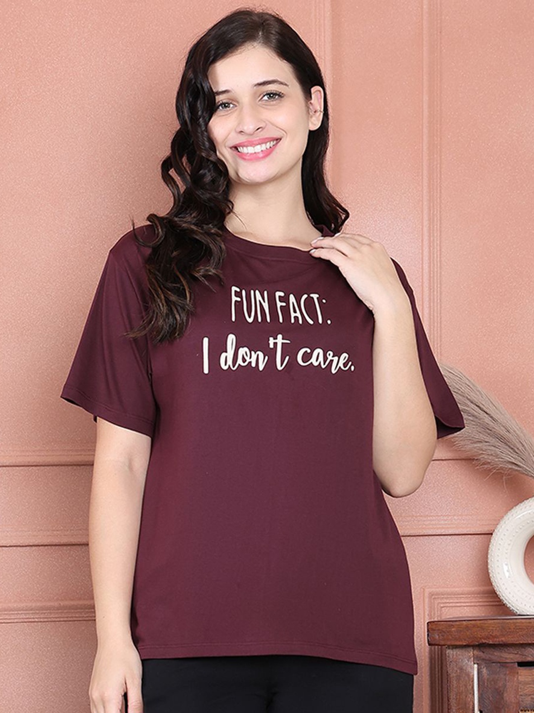 

Kanvin Printed Round Neck Lounge T-Shirt, Brown