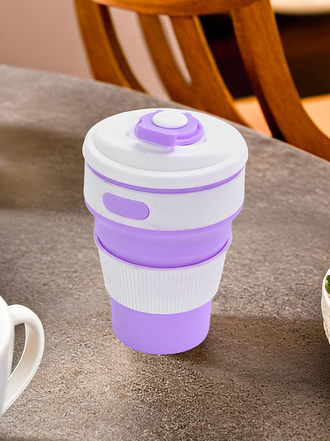 

Kuber Industries Purple & Blue 4 Pieces Textured Glossy Collapsible Cup With Lid 350ml