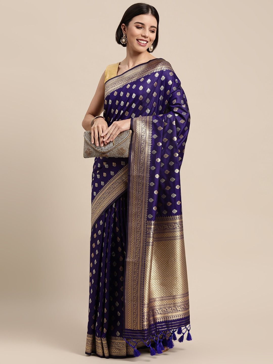 

DIVASTRI Ethnic Motifs Woven Design Zari Banarasi Saree, Blue