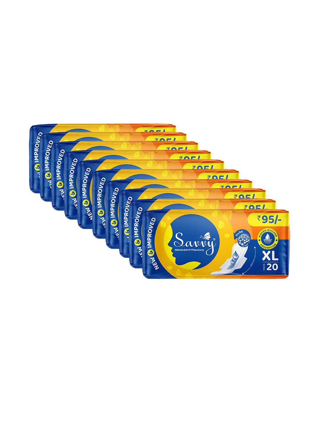 

Savvy Set Of 10 Maxi Extra Large Sanitary Pads - 280 mm - XL - 20 Pads Each, White