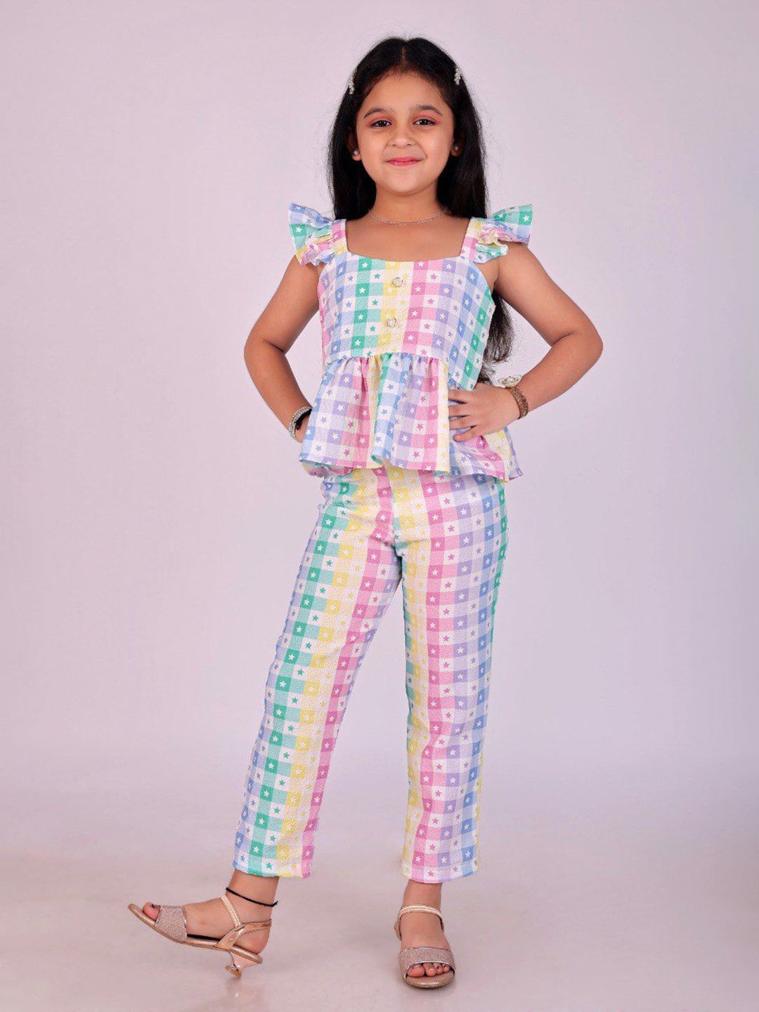

BAESD Girls Printed Square Neck Top With Trouser, Pink