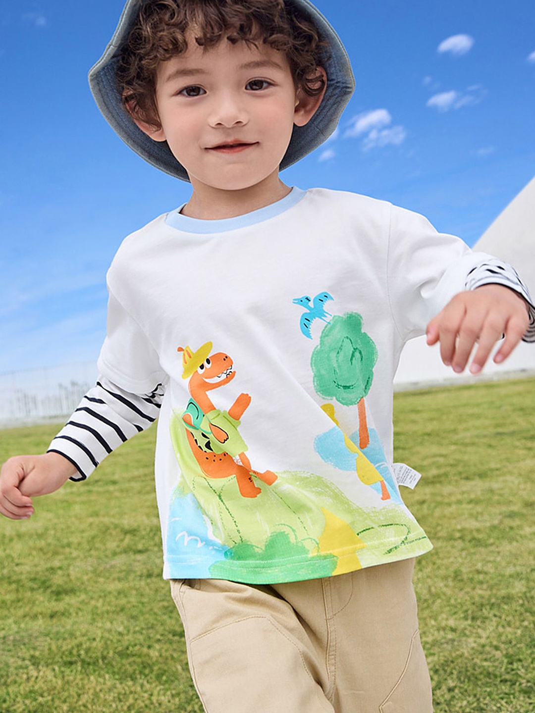 

LULU & SKY Boys Graphic Printed Round Neck Cotton Oversized T-shirt, White