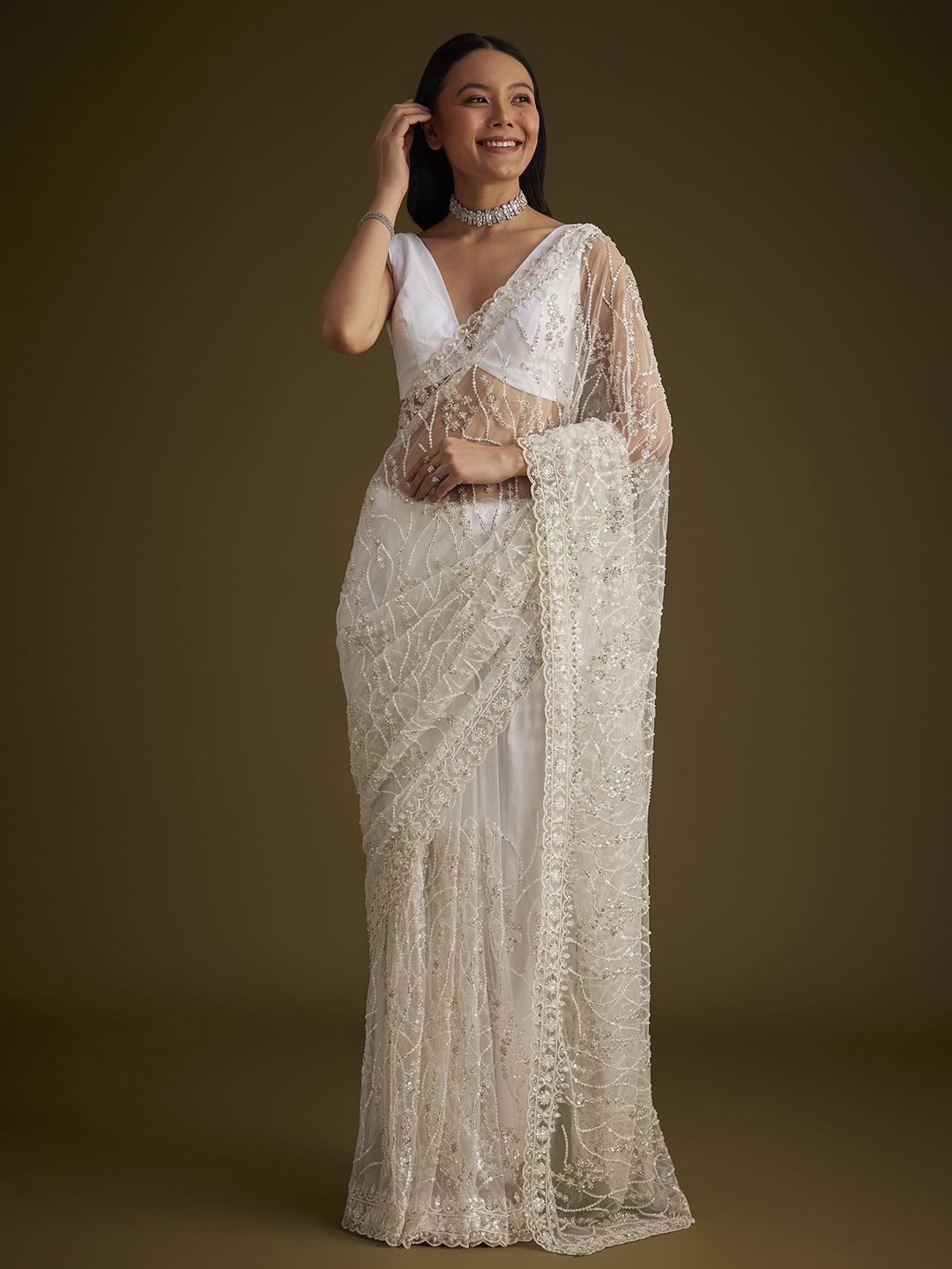 

KALKI Fashion Floral Embroidered Saree, White